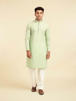 Diwas by Manyavar - Men Green Cotton Solid Kurta and Pyjama