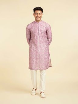 Diwas by Manyavar - Men Purple Art Silk Embroidered Kurta and Pyjama