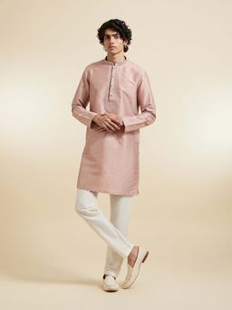 Diwas by Manyavar - Men Pink Art Silk Embroidery Kurta and Pyjama