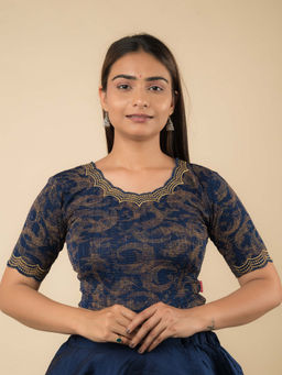 BINDIGASM'S ADVI - Navy Blue Embroidered Stitched Blouse