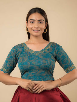 BINDIGASM'S ADVI - Teal Embroidered Stitched Blouse