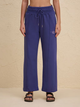 Nykd by Nykaa - Smocked Waist Cotton French Terry Straight Lounge Pants NYLE604 Blue