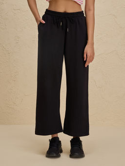 Nykd by Nykaa - Comfort Cotton French Terry Straight Leg Lounge Track Pants NYLE606 Black