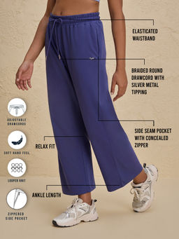 Nykd by Nykaa - Comfort Cotton French Terry Straight Leg Lounge Track Pants NYLE606 Blue