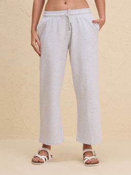 Nykd by Nykaa - Comfort Cotton French Terry Straight Leg Lounge Track Pants NYLE606 Grey Melange