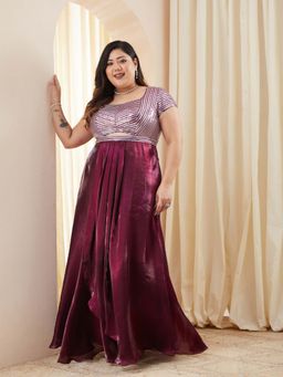 Miss Chase - Plus Size Women's Embellished Dark Purple Gown