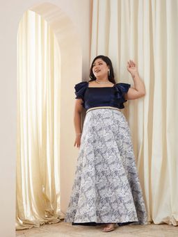 Miss Chase - Plus Size Women Navy Blue Floral Gown
