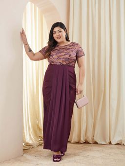 Miss Chase - Plus Size Women's Luxe Pleated Satin Purple Gown