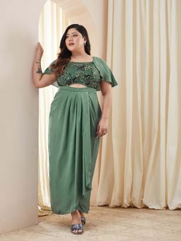 Miss Chase - Plus Size Women Siege Green Draped Gown