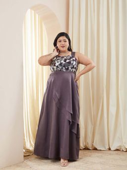 Miss Chase - Plus Size Women's Dusty Purple Embellished Gown
