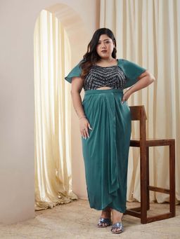 Miss Chase - Plus Size Women's Teal Embellished Gown