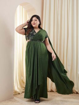 Miss Chase - Plus Size Women's Olive Embellished Gown