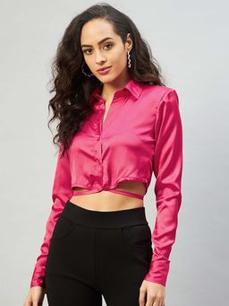 DELAN - Women Fuchsia Classic Slim Fit Casual Shirt