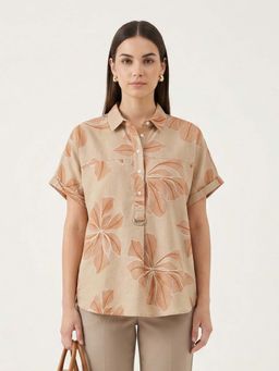 DELAN - Women Beige Floral Printed Shirt