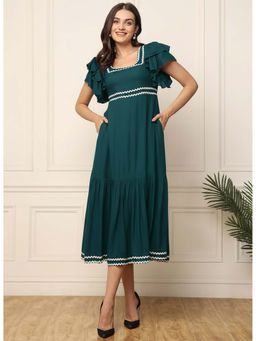 Deebaco - Teal Blue Solid Women's Tiered Dress