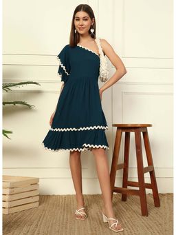 Deebaco - Teal Blue Solid Women's Fit and Flare Dress