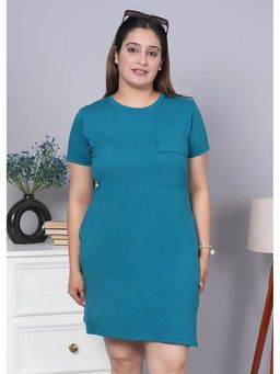 MLADA - Women Teal Round Neck Short Sleeves T-Shirt Dress