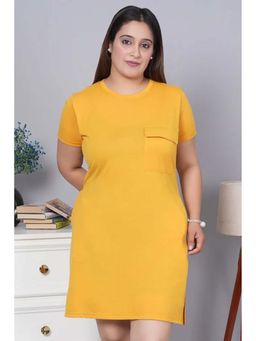 MLADA - Women Mustard Round Neck Short Sleeves T-Shirt Dress