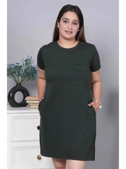 MLADA - Women Olive Round Neck Short Sleeves T-Shirt Dress