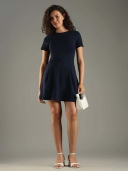 Tommy Hilfiger - Viscose Navy Blue Crew Neck A-Line Dress