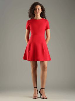 Tommy Hilfiger - Viscose Red Crew Neck A-Line Dress