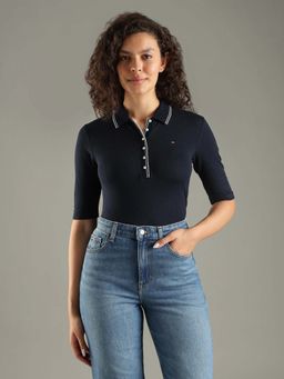 Tommy Hilfiger - Solid Navy Blue Slim Fit Lyocell Polo T-Shirt