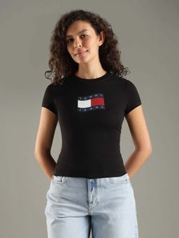 Tommy Hilfiger - Women Black Slim Fit Cotton T-Shirt