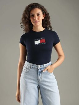 Tommy Hilfiger - Women Navy Blue Slim Fit Cotton T-Shirt