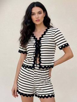 Outzidr - White Zig-Zag Hem Shirt and Shorts