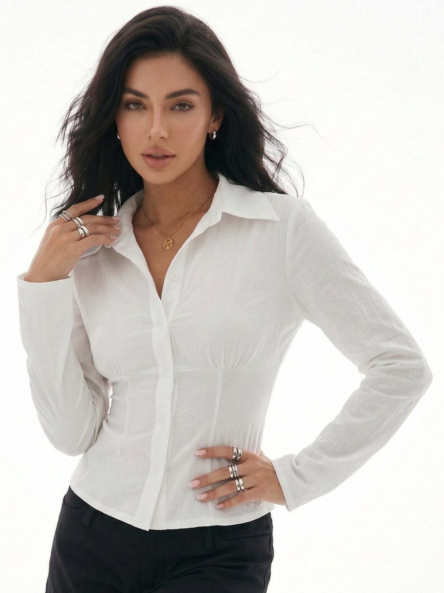 outzidr Women White Fitted Shirt-picture-41