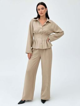 Outzidr - Beige Full Sleeve Fitted Co-Ord Set