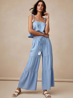 Outzidr - Blue Shoulder Tie-Up Co-Ord Set
