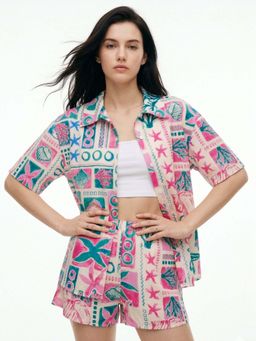 Outzidr - Printed Oversized Shirt And Shorts