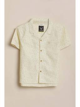 Allen Solly - Boys Cream Micro Printed Cuban Collar Casual Shirt