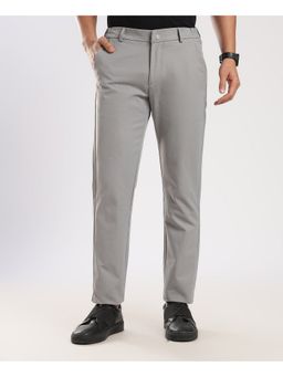 MR BUTTON - Light Grey Cotton Regular Fit Travel Trouser