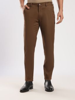 MR BUTTON - Coffee Brown Cotton Regular Fit Travel Trouser