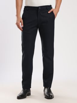 MR BUTTON - Navy Blue Cotton Regular Fit Travel Trouser