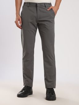 MR BUTTON - Dark Grey Cotton Regular Fit Travel Trouser