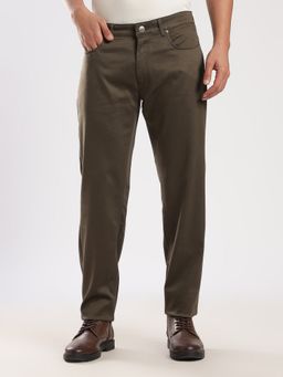 MR BUTTON - Brown Regular Fit Cotton Travel Trouser