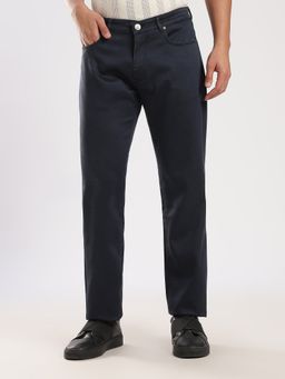 MR BUTTON - Navy Blue Cotton Travel Trouser