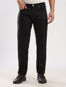 MR BUTTON - Black Cotton Regular Fit Travel Trouser