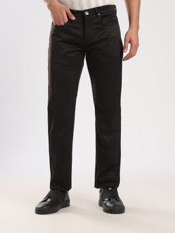 MR BUTTON - Black Cotton Regular Fit Trouser