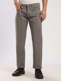 MR BUTTON - Grey Cotton Regular Fit Trouser