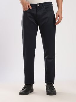MR BUTTON - Navy Blue Cotton Regular Fit Trouser