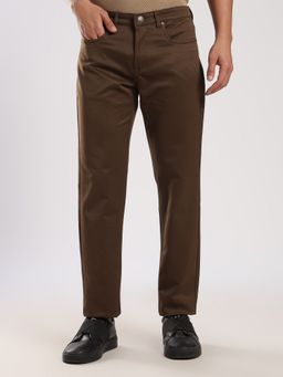 MR BUTTON - Brown Cotton Regular Fit Trouser