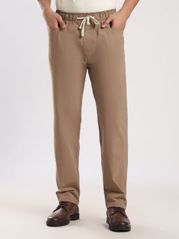 MR BUTTON - Khaki Poly Relaxed Fit Travel Trouser