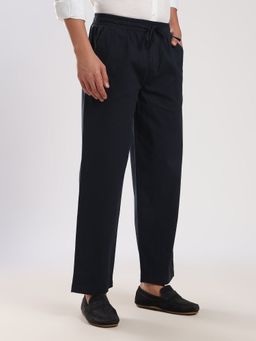 MR BUTTON - Navy Blue Regular Fit Linen Trouser
