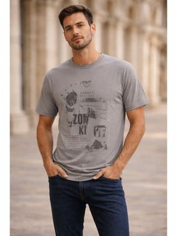 Parcel Yard - Cotton Printed Round Neck Soft And Breathable Grey T-Shirt