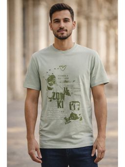 Parcel Yard - Cotton Printed Round Neck Soft And Breathable Green T-Shirt