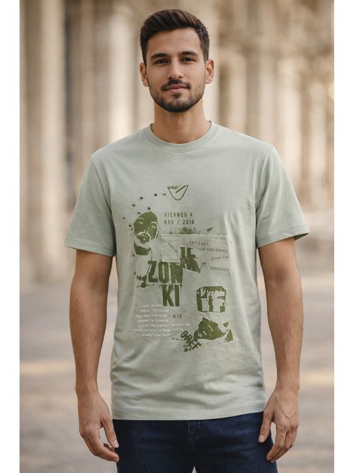 Parcel Yard Cotton Printed Round Neck Soft And Breathable Green T-Shirt